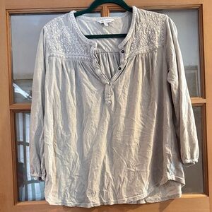 Lucky Brand Light Cream Embroidered Peasant Tunic